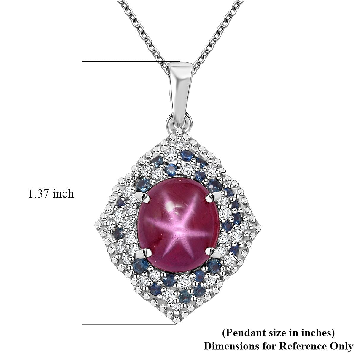 African Ruby (FF) and Multi Gemstone 9.20 ctw Victorian Halo Pendant Necklace in Rhodium Over Sterling Silver 20 Inches