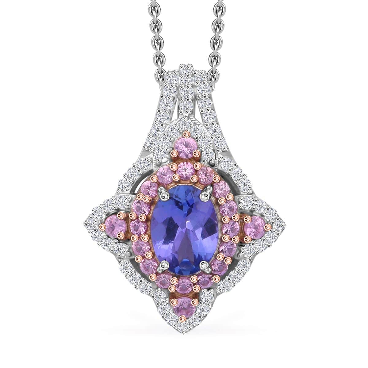 Tanzanite and Multi Gemstone 2.35 ctw Majestic Floral Pendant Necklace in Rhodium Over Sterling Silver 20 Inches image number 0