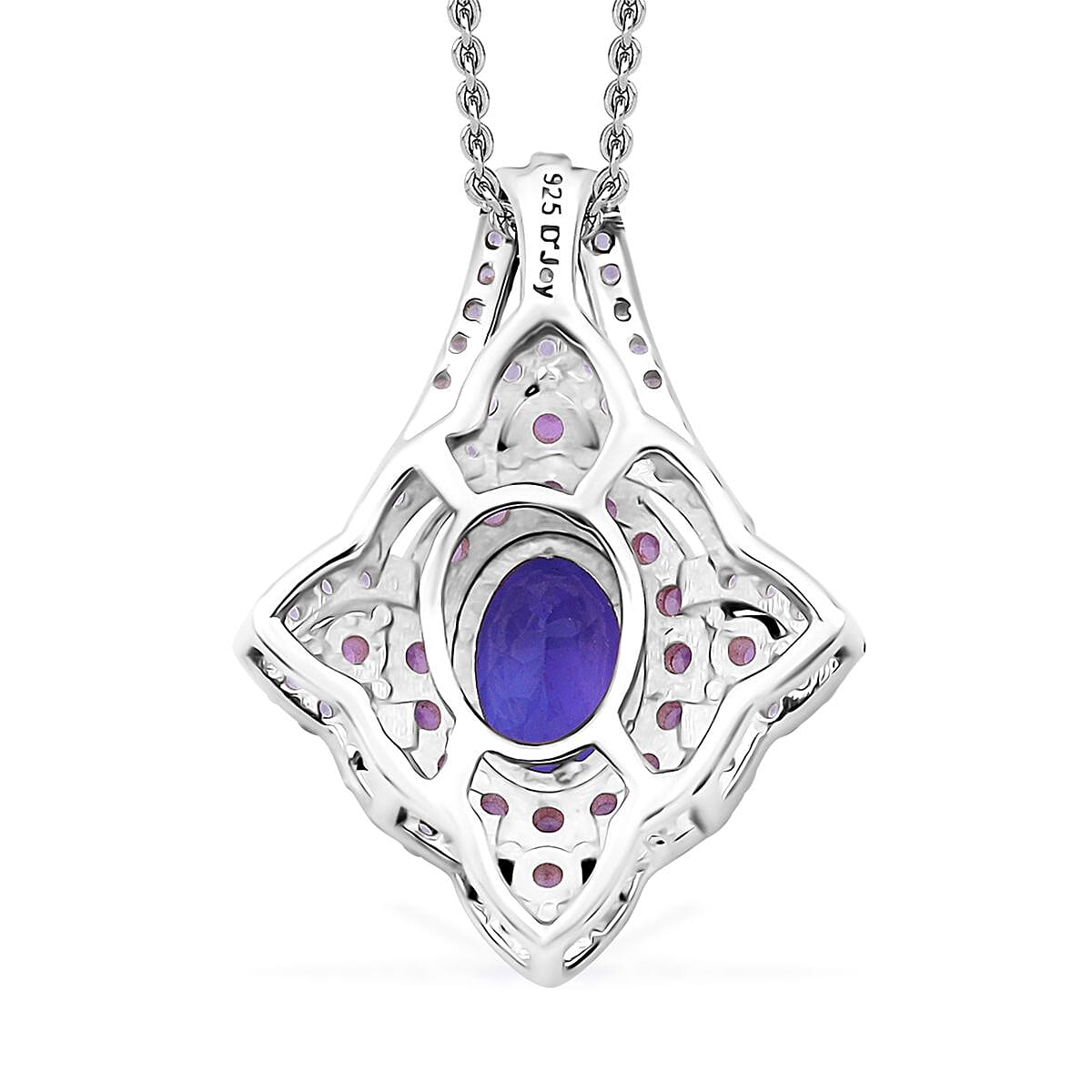D'Joy Tanzanite and Multi Gemstone 2.35 ctw Majestic Floral Pendant Necklace in Rhodium Over Sterling Silver 20 Inches