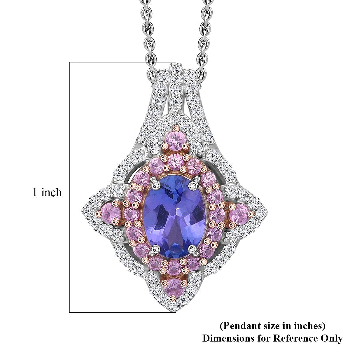 D'Joy Tanzanite and Multi Gemstone 2.35 ctw Majestic Floral Pendant Necklace in Rhodium Over Sterling Silver 20 Inches