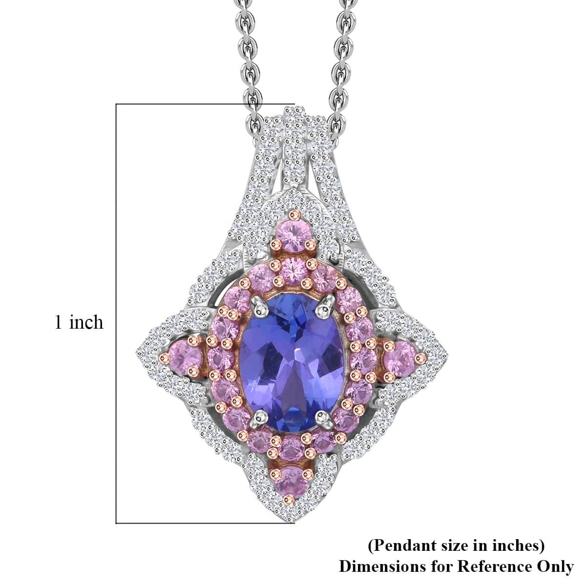 Tanzanite and Multi Gemstone 2.35 ctw Majestic Floral Pendant Necklace in Rhodium Over Sterling Silver 20 Inches image number 5