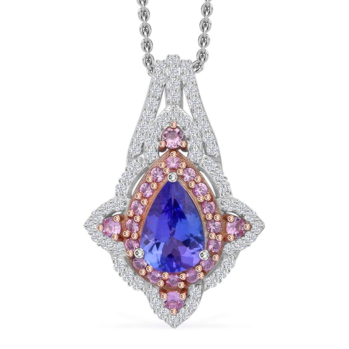 Tanzanite and Multi Gemstone 2.50 ctw Majestic Floral Pendant Necklace in Rhodium Over Sterling Silver 20 Inches image number 0