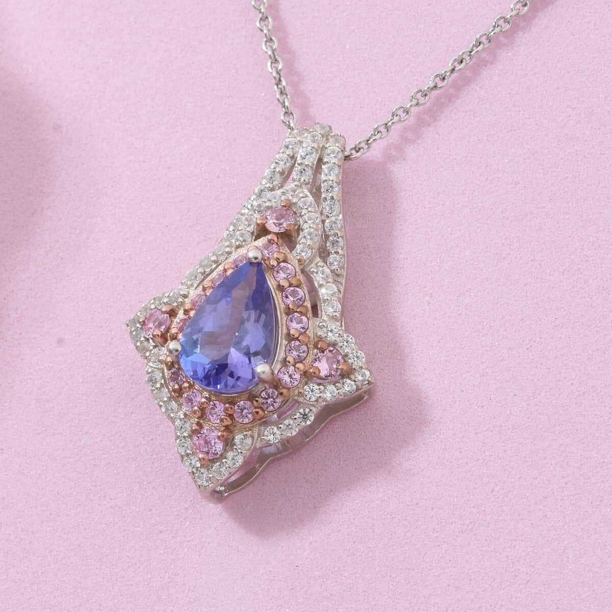 Tanzanite and Multi Gemstone 2.50 ctw Majestic Floral Pendant Necklace in Rhodium Over Sterling Silver 20 Inches image number 1