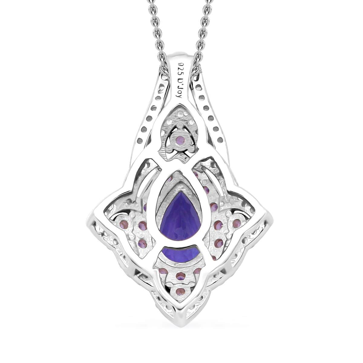 Tanzanite and Multi Gemstone 2.50 ctw Majestic Floral Pendant Necklace in Rhodium Over Sterling Silver 20 Inches image number 4