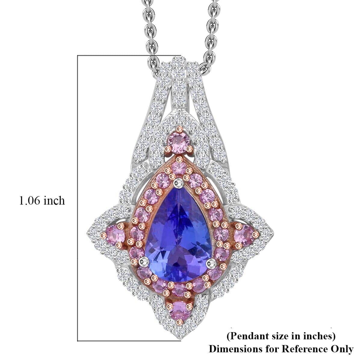 Tanzanite and Multi Gemstone 2.50 ctw Majestic Floral Pendant Necklace in Rhodium Over Sterling Silver 20 Inches image number 5