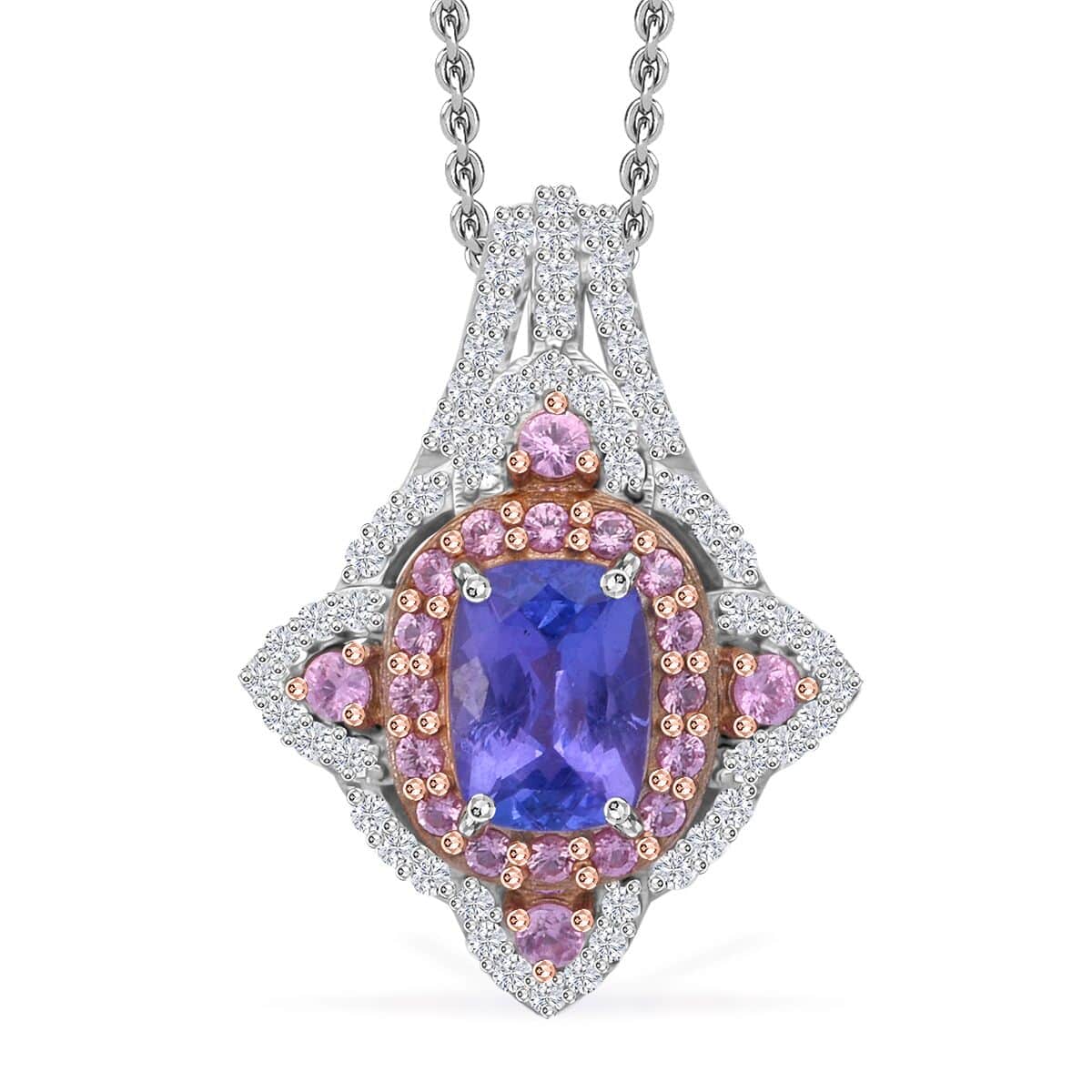 Tanzanite and Multi Gemstone 2.60 ctw Majestic Floral Pendant Necklace in Rhodium Over Sterling Silver 20 Inches image number 0