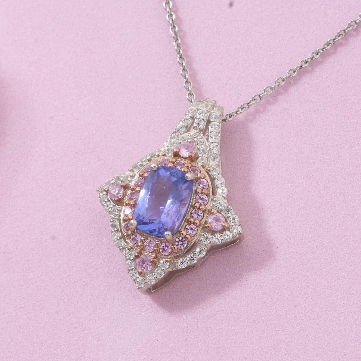 Tanzanite and Multi Gemstone 2.60 ctw Majestic Floral Pendant Necklace in Rhodium Over Sterling Silver 20 Inches image number 1