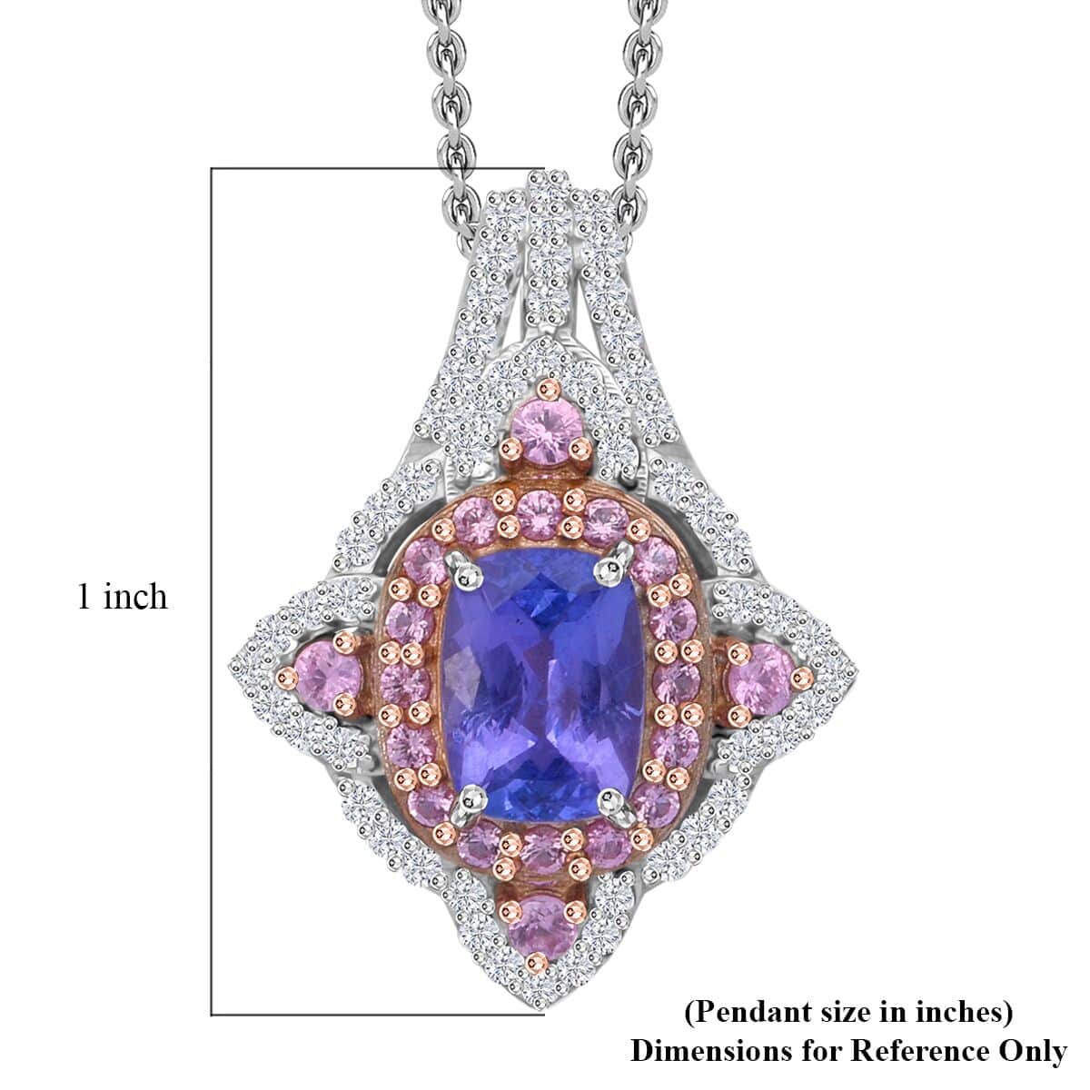 Tanzanite and Multi Gemstone 2.60 ctw Majestic Floral Pendant Necklace in Rhodium Over Sterling Silver 20 Inches image number 5