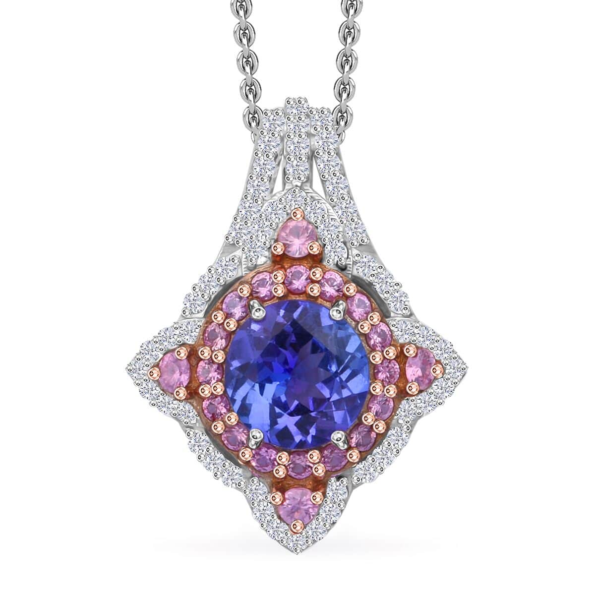 Tanzanite and Multi Gemstone 2.40 ctw Majestic Floral Pendant Necklace in Rhodium Over Sterling Silver 20 Inches image number 0