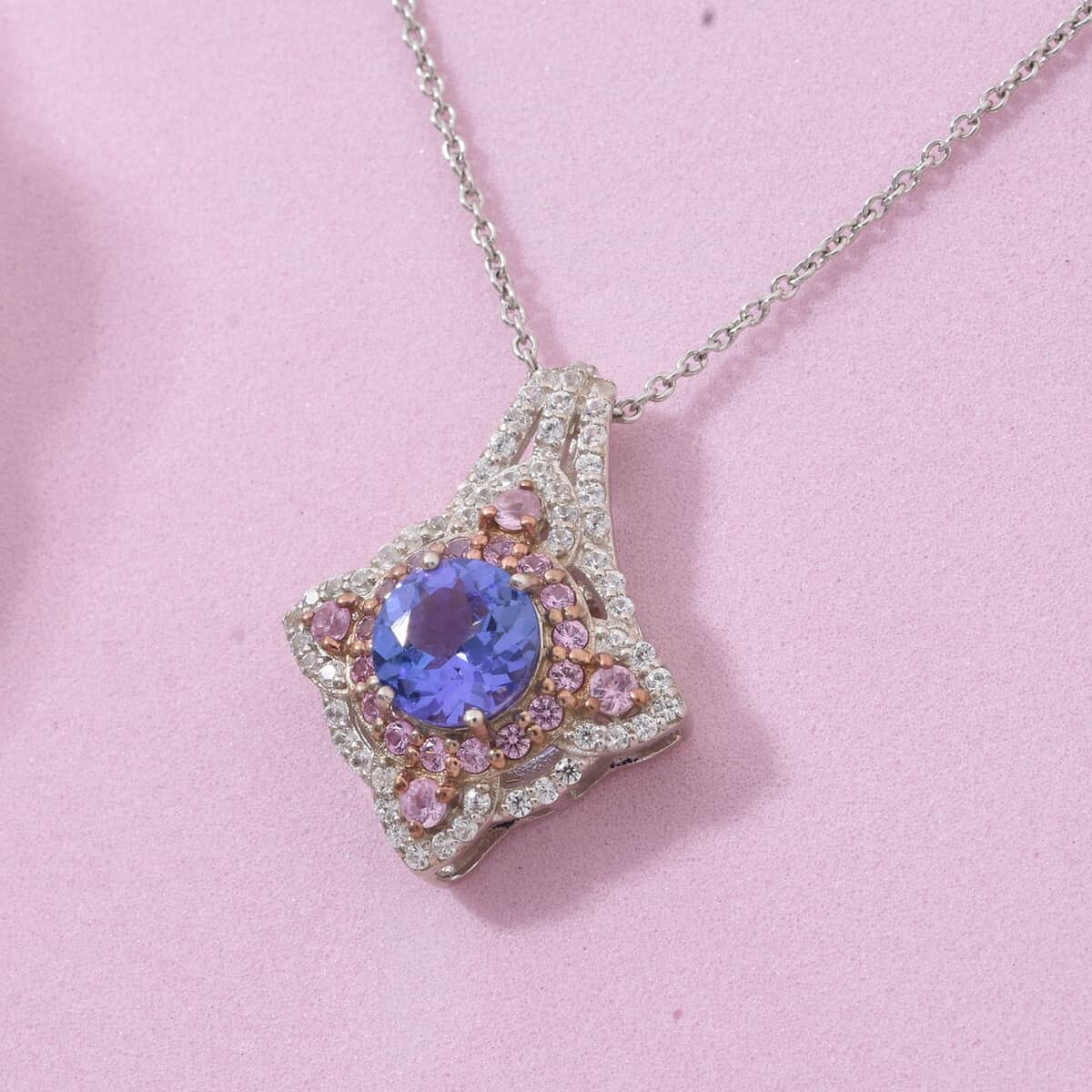 Tanzanite and Multi Gemstone 2.40 ctw Majestic Floral Pendant Necklace in Rhodium Over Sterling Silver 20 Inches image number 1