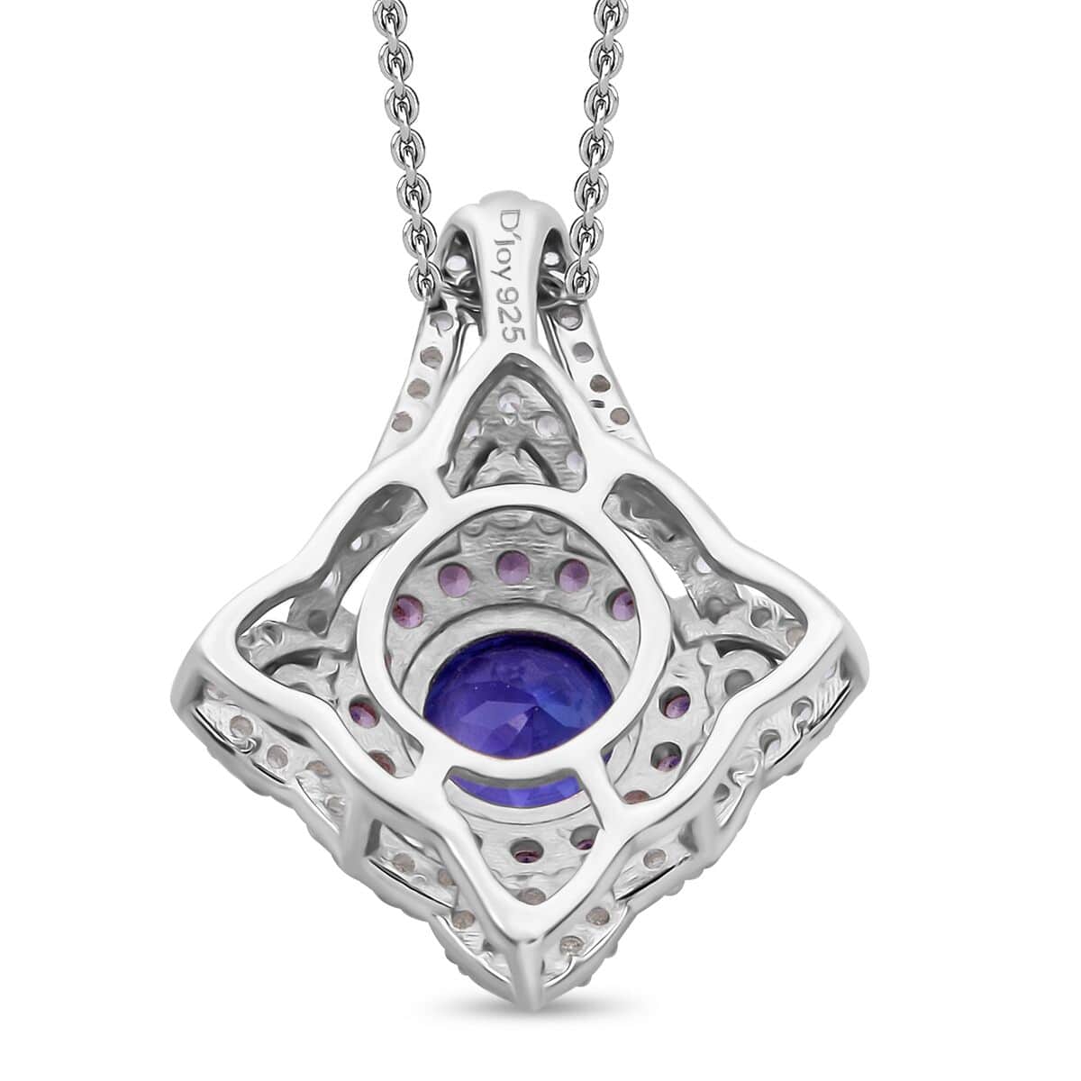 Tanzanite and Multi Gemstone 2.40 ctw Majestic Floral Pendant Necklace in Rhodium Over Sterling Silver 20 Inches image number 4