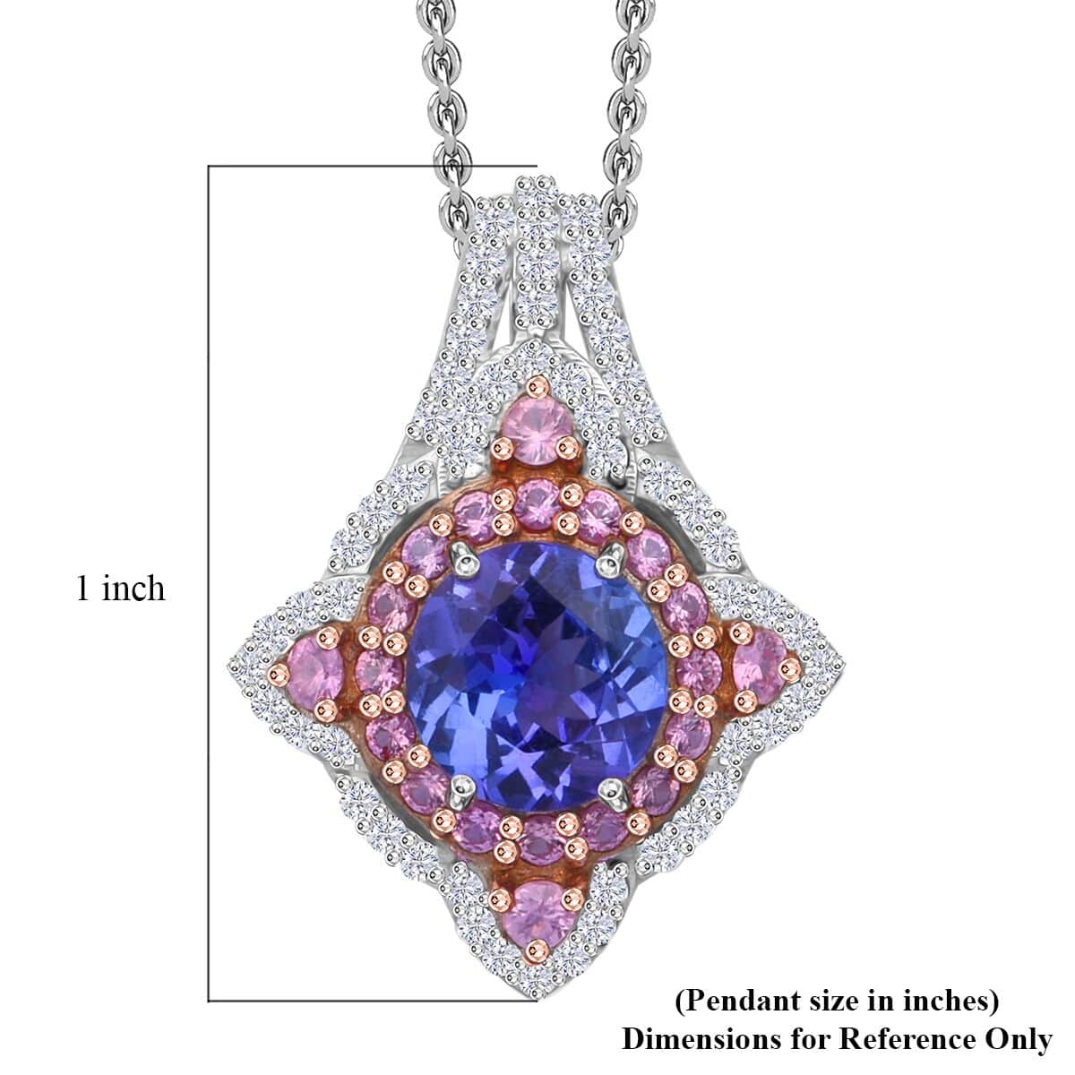 Tanzanite and Multi Gemstone 2.40 ctw Majestic Floral Pendant Necklace in Rhodium Over Sterling Silver 20 Inches image number 5