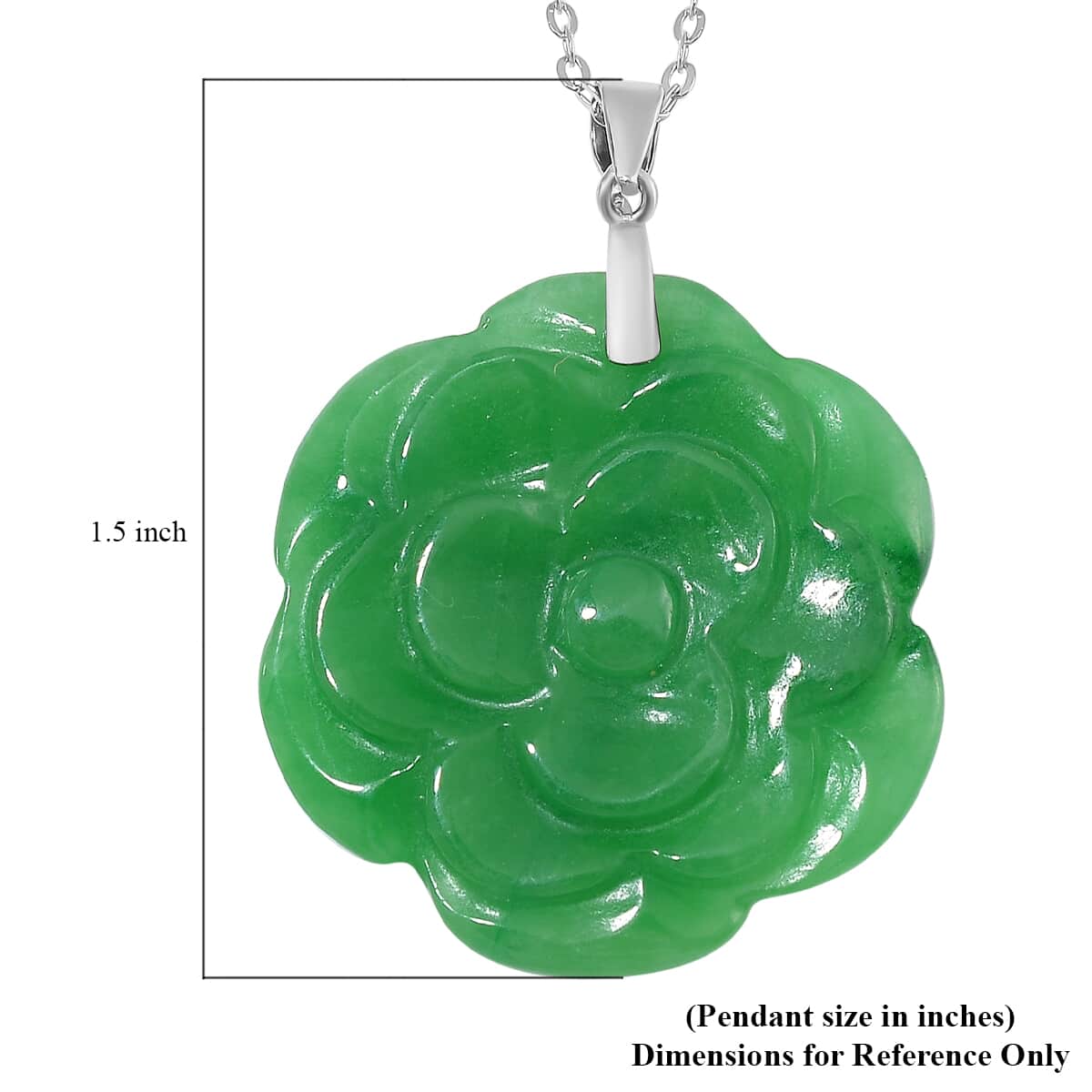 Green Jade (D) 40.00 ctw Carved Rose Floral Pendant Necklace in Rhodium Over Sterling Silver 18 Inches image number 5