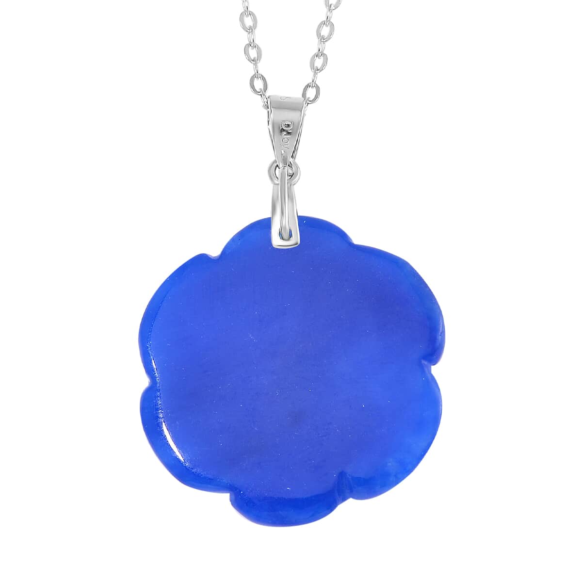 Blue Jade (D) 40.00 ctw Carved Rose Floral Pendant Necklace in Rhodium Over Sterling Silver 18 Inches image number 3