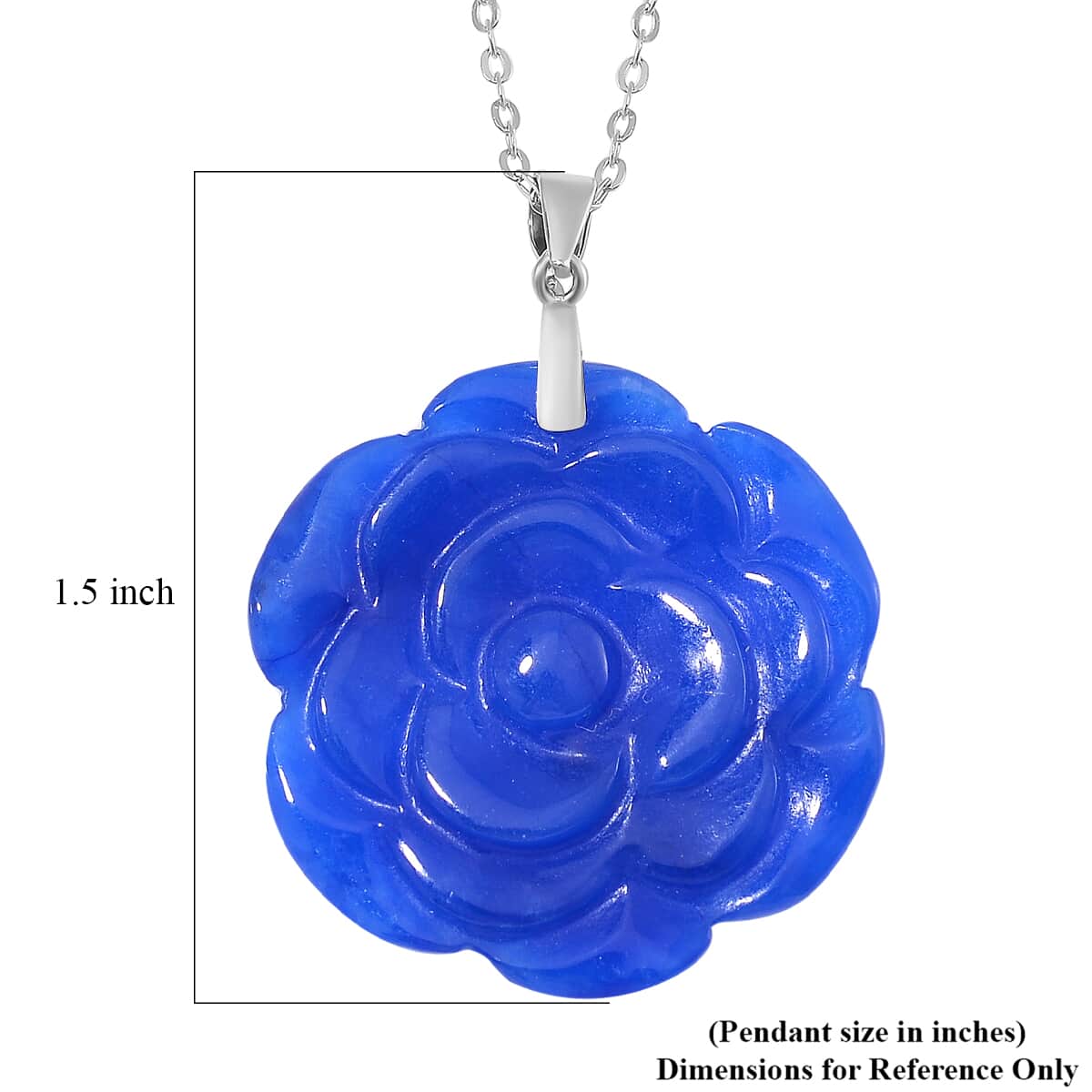 Blue Jade (D) 40.00 ctw Carved Rose Floral Pendant Necklace in Rhodium Over Sterling Silver 18 Inches image number 5