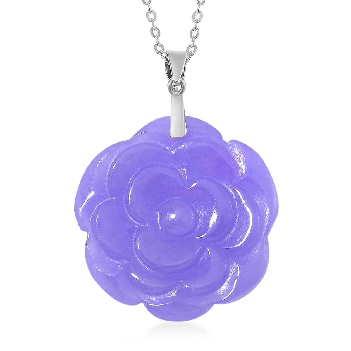 Purple Jade (D) 40.00 ctw Carved Rose Floral Pendant Necklace in Rhodium Over Sterling Silver 18 Inches image number 0