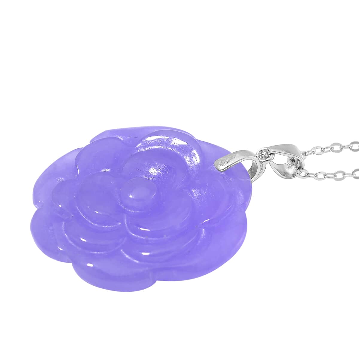 Purple Jade (D) 40.00 ctw Carved Rose Floral Pendant Necklace in Rhodium Over Sterling Silver 18 Inches image number 2