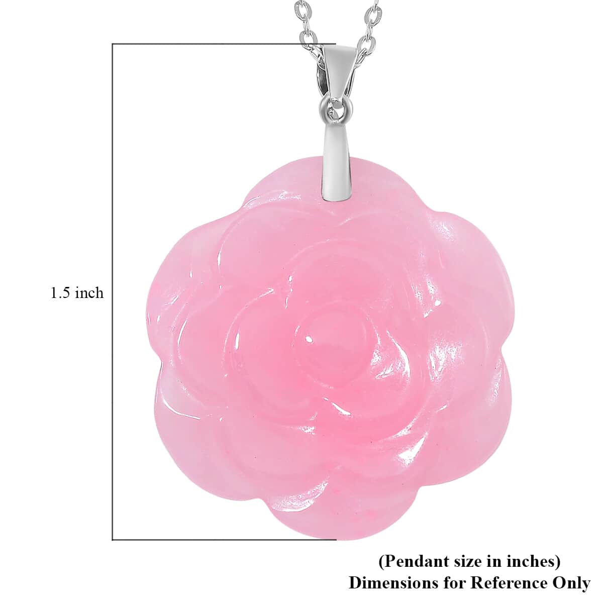 Pink Jade (D) 40.00 ctw Carved Rose Floral Pendant Necklace in Rhodium Over Sterling Silver 18 Inches image number 5