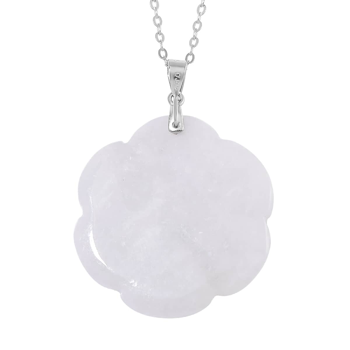 White Jade 40.00 ctw Carved Rose Floral Pendant Necklace in Rhodium Over Sterling Silver 18 Inches image number 3