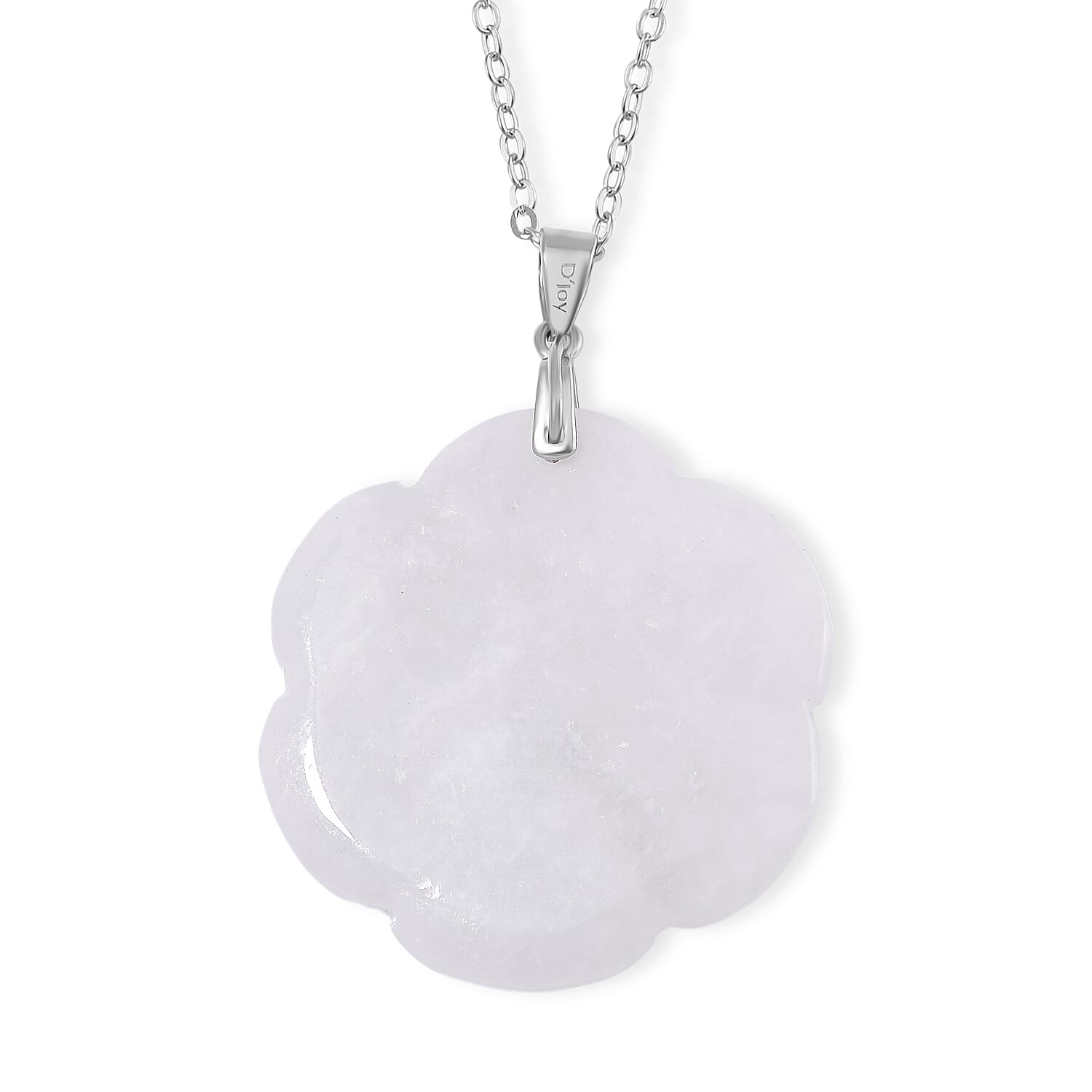 Natural Jade 40.00 ctw Carved Rose Floral Pendant Necklace in Rhodium Over Sterling Silver 18 Inches