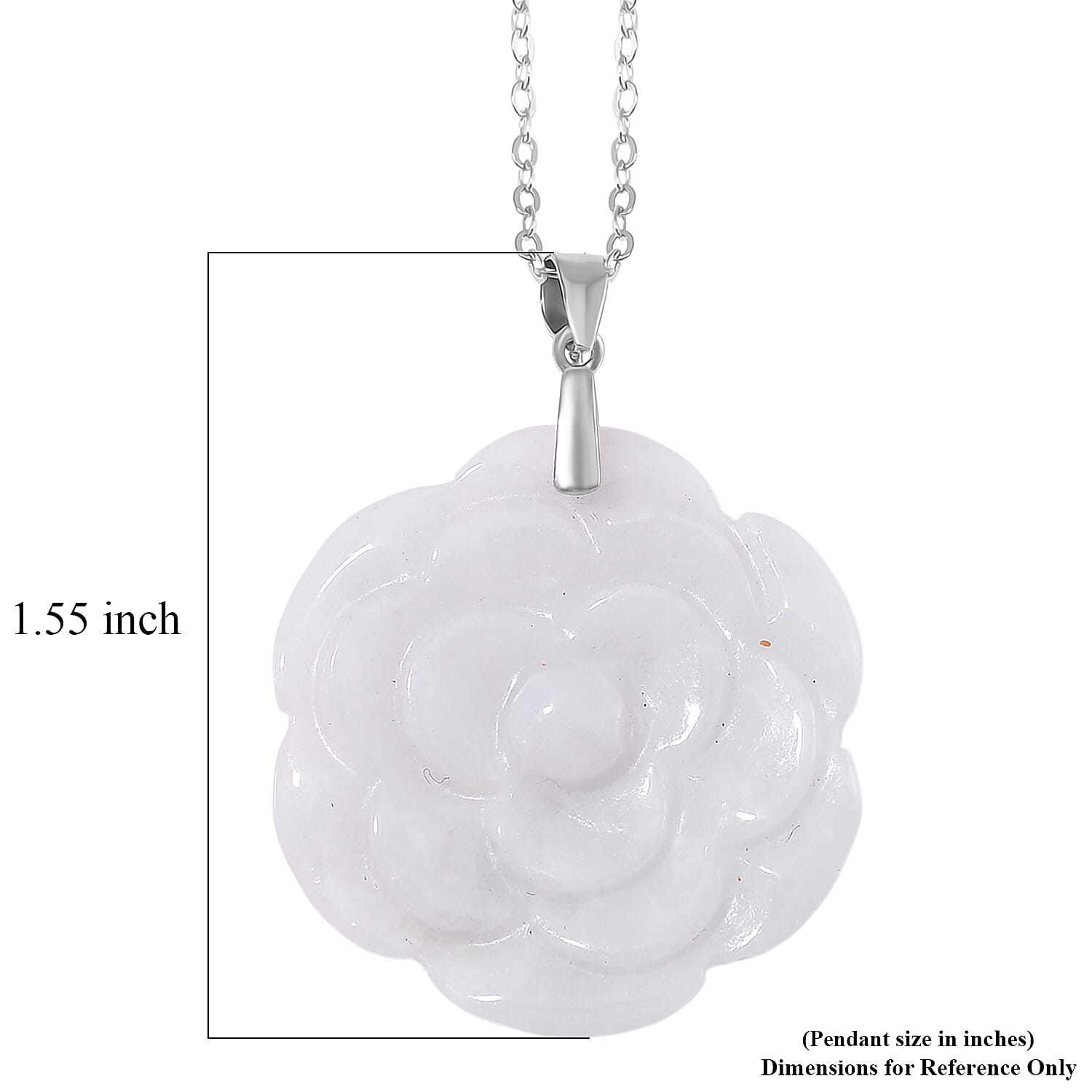 Natural Jade 40.00 ctw Carved Rose Floral Pendant Necklace in Rhodium Over Sterling Silver 18 Inches