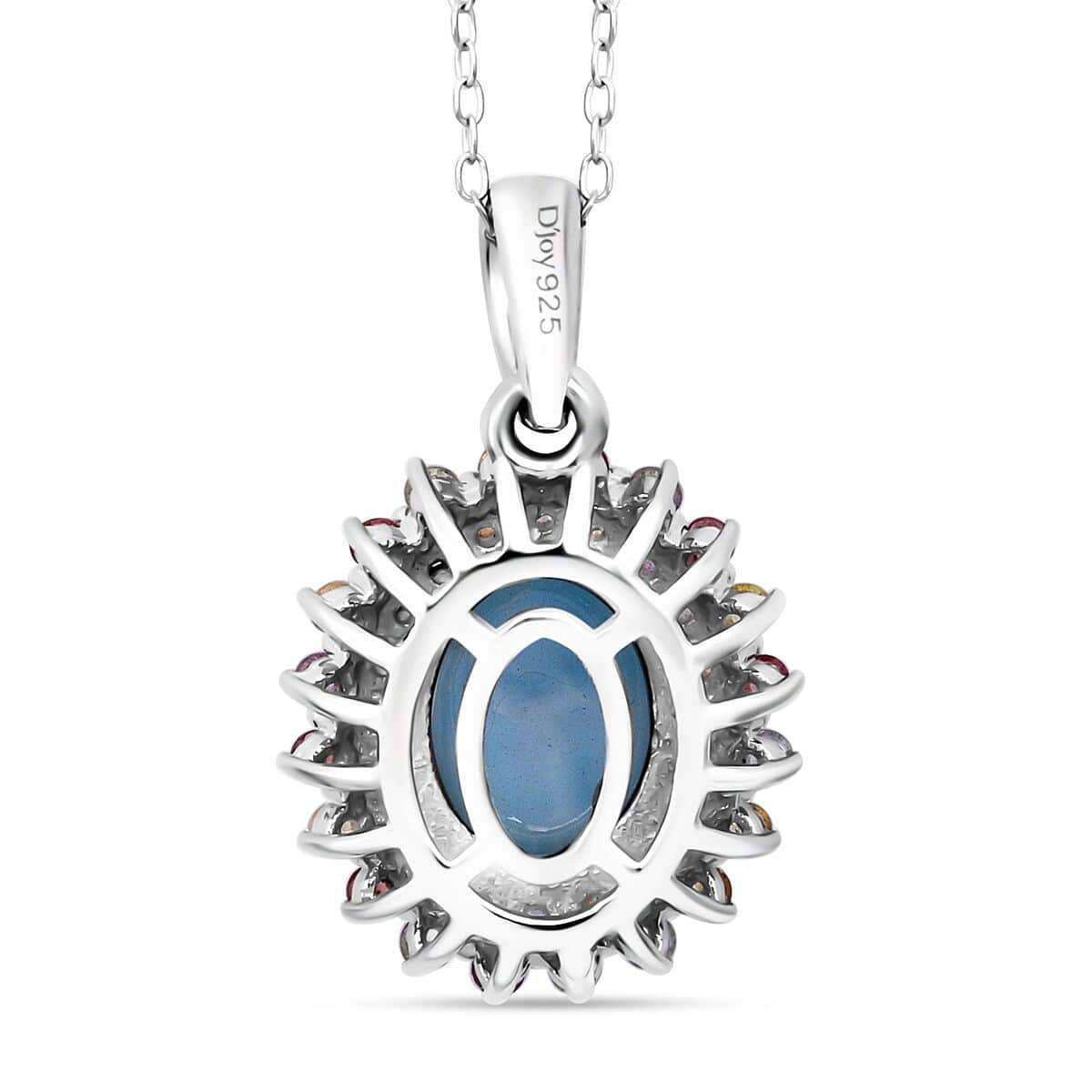 Premium Larimar and Multi Sapphire 4.00 ctw Floral Pendant Necklace in Rhodium Over Sterling Silver 18 Inches image number 5