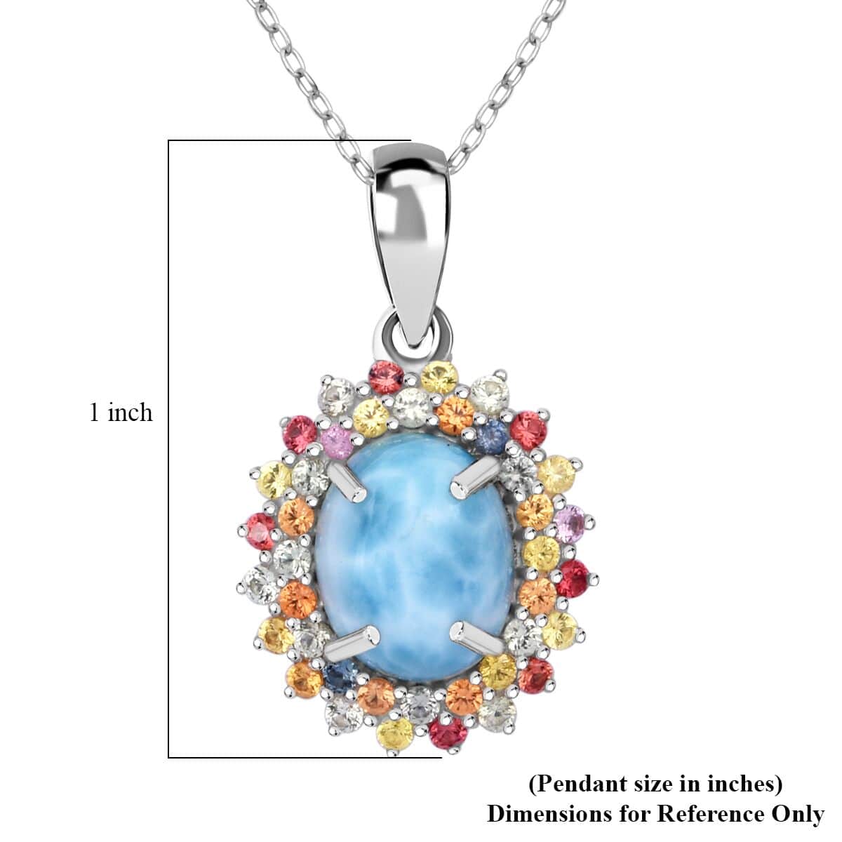 Premium Larimar and Multi Sapphire 4.00 ctw Floral Pendant Necklace in Rhodium Over Sterling Silver 18 Inches image number 6