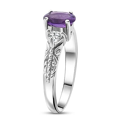 African Amethyst and White Topaz 16.50 ctw Bracelet (7.0-8.50In), Ring (Size 5.0), Stud Earrings and Pendant without Chain in Rhodium Over Sterling Silver