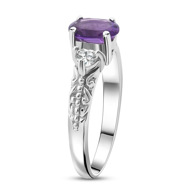 African Amethyst and White Topaz 16.50 ctw Bracelet (7.0-8.50In), Ring (Size 5.0), Stud Earrings and Pendant without Chain in Rhodium Over Sterling Silver
