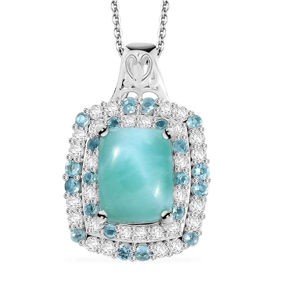 Natural Green Larimar and Multi Gemstone 5.10 ctw Ocean Water Bubbles Pendant Necklace in Rhodium Over Sterling Silver 20 Inches image number 0