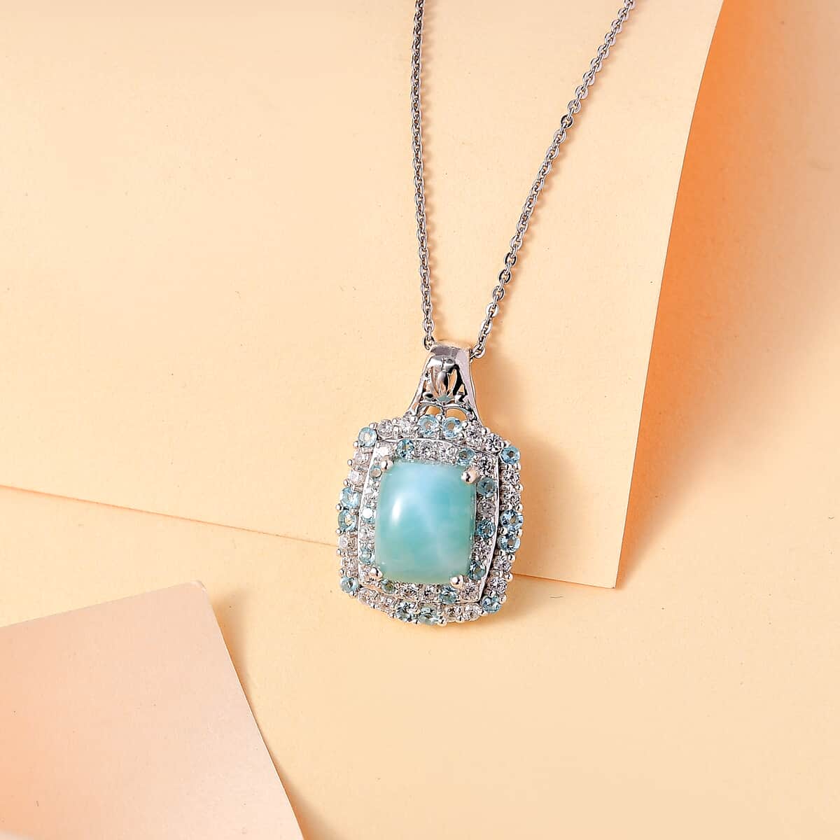 Natural Green Larimar and Multi Gemstone 5.10 ctw Ocean Water Bubbles Pendant Necklace in Rhodium Over Sterling Silver 20 Inches image number 1