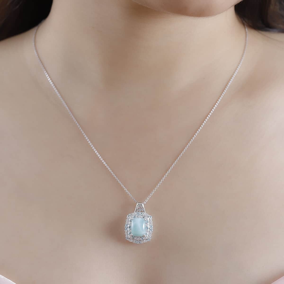 Natural Green Larimar and Multi Gemstone 5.10 ctw Ocean Water Bubbles Pendant Necklace in Rhodium Over Sterling Silver 20 Inches image number 2