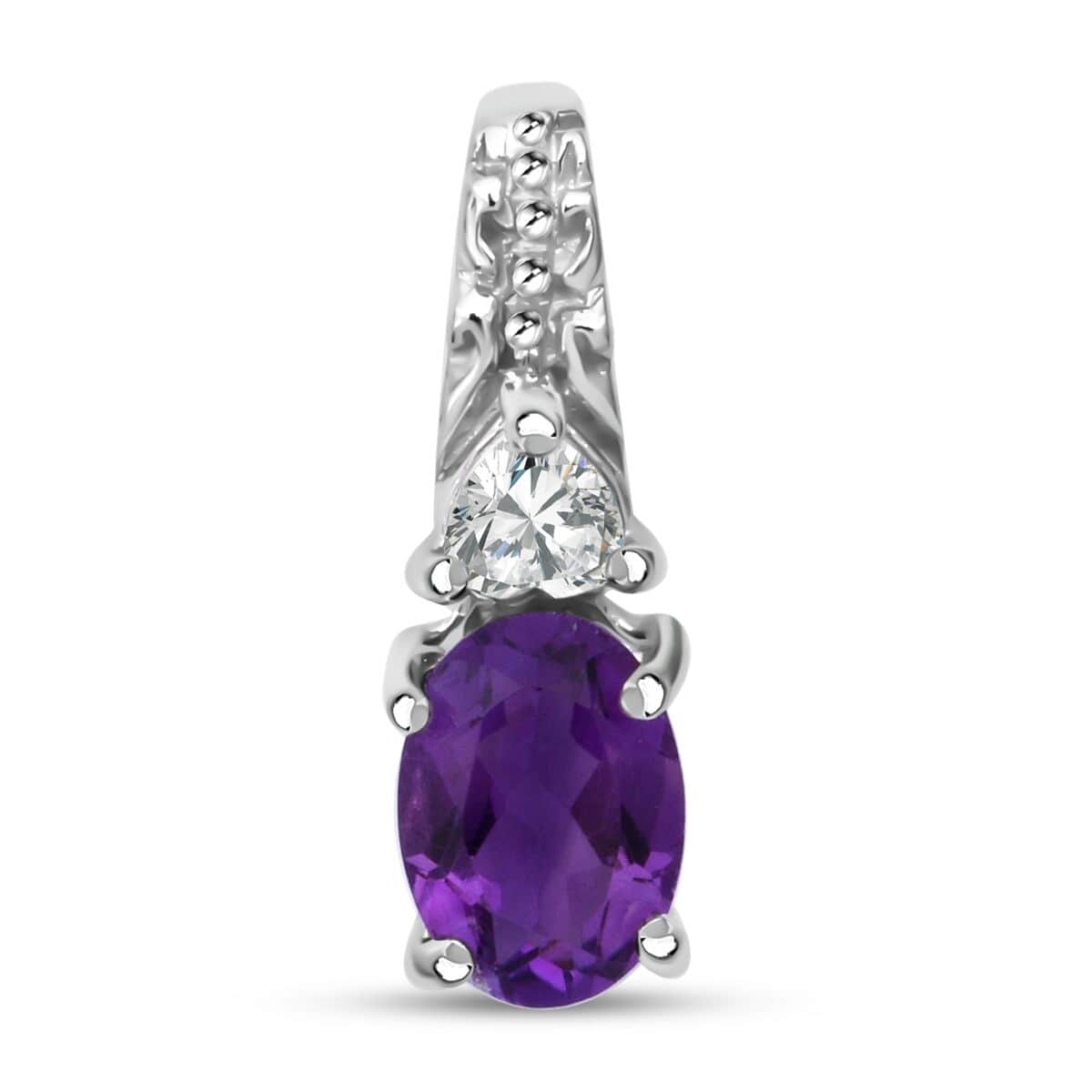 African Amethyst and White Topaz 16.50 ctw Ring (Size 7.0), Stud Earrings, Pendant and Bracelet (7.00In) in Rhodium Over Sterling Silver image number 4