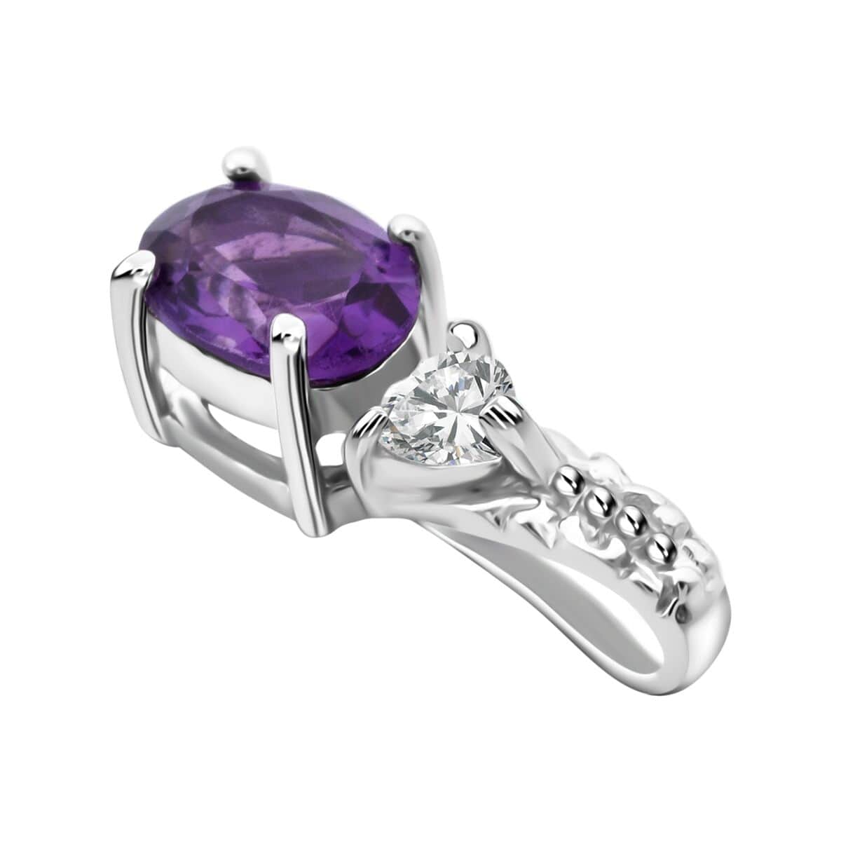 African Amethyst and White Topaz 16.50 ctw Ring (Size 7.0), Stud Earrings, Pendant and Bracelet (7.00In) in Rhodium Over Sterling Silver image number 5