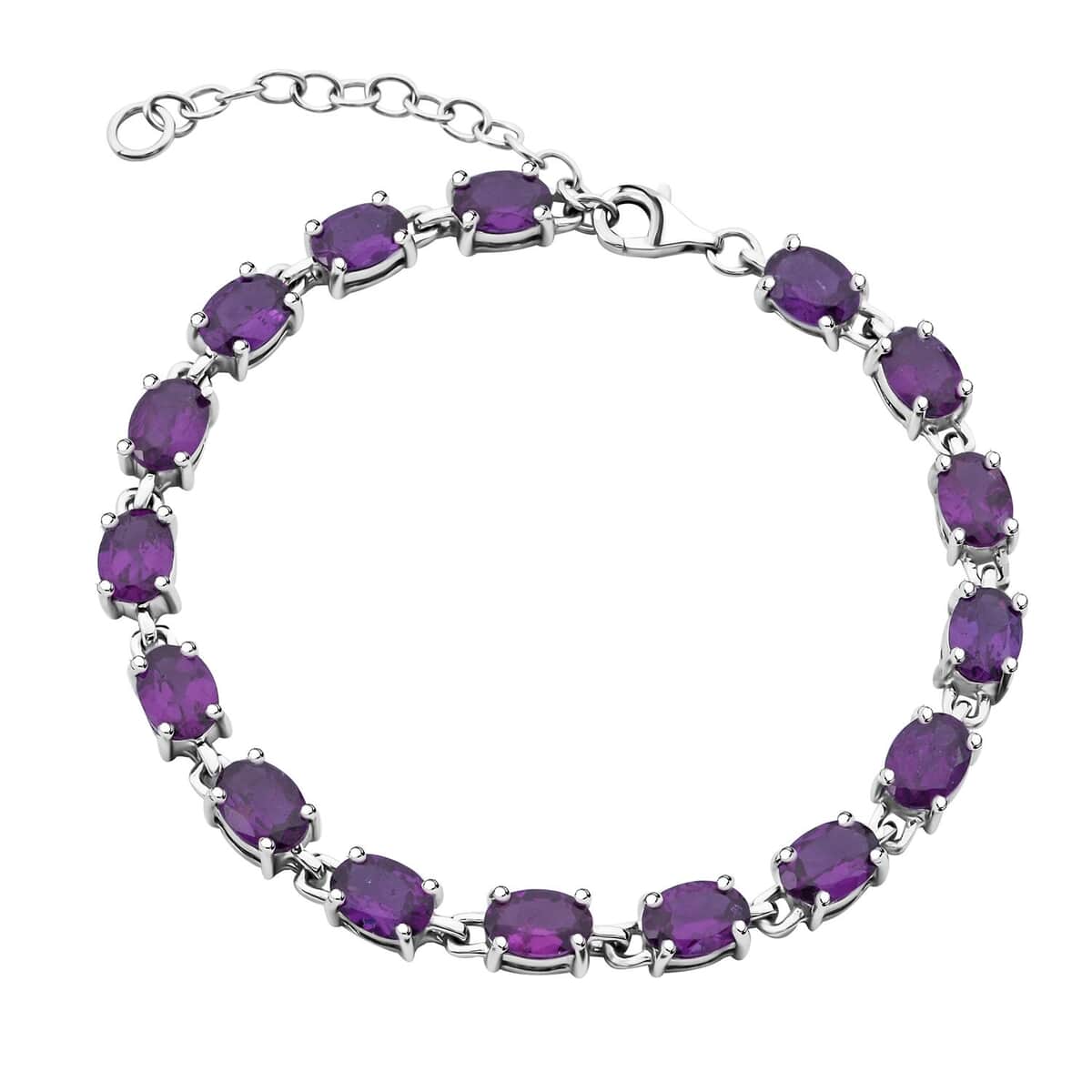 African Amethyst and White Topaz 16.50 ctw Ring (Size 7.0), Stud Earrings, Pendant and Bracelet (7.00In) in Rhodium Over Sterling Silver image number 6