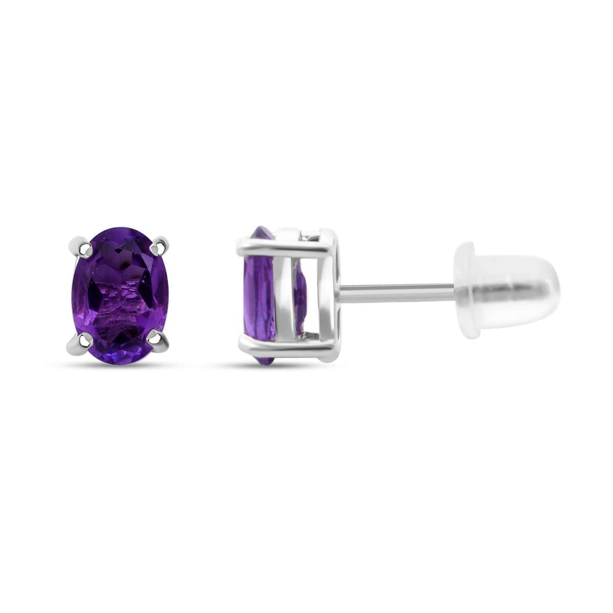 African Amethyst and White Topaz 16.50 ctw Ring (Size 7.0), Stud Earrings, Pendant and Bracelet (7.00In) in Rhodium Over Sterling Silver image number 7