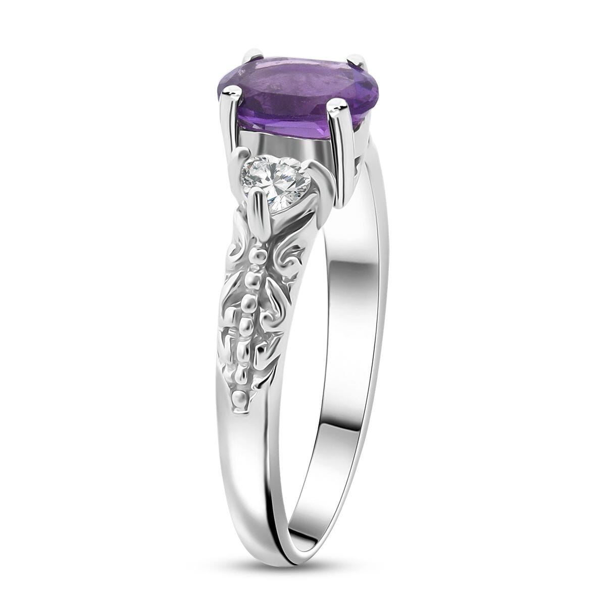 African Amethyst and White Topaz 16.50 ctw Bracelet (7.0-8.50In), Ring (Size 9.0), Stud Earrings and Pendant without Chain in Rhodium Over Sterling Silver image number 3