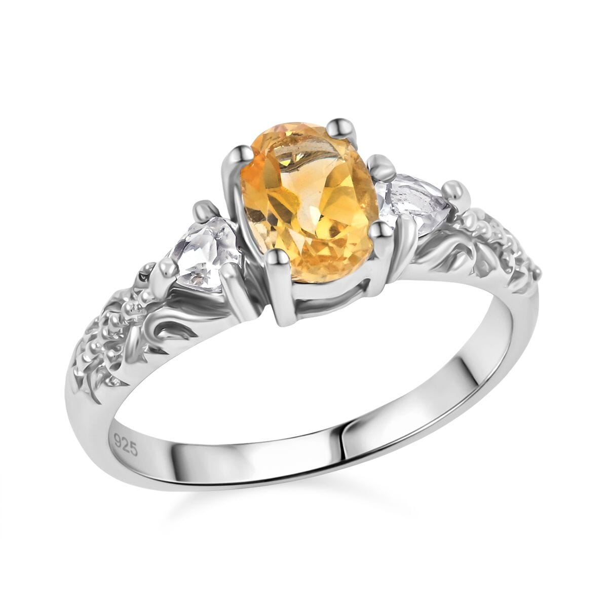 Brazilian Citrine and White Topaz 16.50 ctw Bracelet (7.0-8.50In), Ring (Size 8.0), Stud Earrings, Pendant without Chain in Rhodium Over Sterling Silver image number 1
