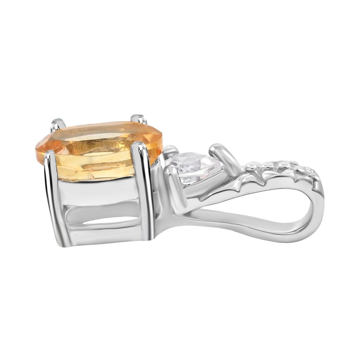 Brazilian Citrine and White Topaz 16.50 ctw Bracelet (7.0-8.50In), Ring (Size 8.0), Stud Earrings, Pendant without Chain in Rhodium Over Sterling Silver image number 4