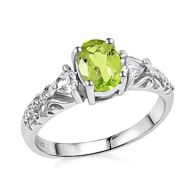 Hebei Peridot and White Topaz 16.50 ctw Bracelet (7.0-8.50In), Ring (Size 6.0), Stud Earrings and Pendant without Chain in Rhodium Over Sterling Silver
