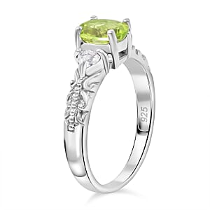 Peridot and White Topaz 16.50 ctw Bracelet (7.0-8.50In), Ring (Size 6.0), Stud Earrings and Pendant without Chain in Rhodium Over Sterling Silver