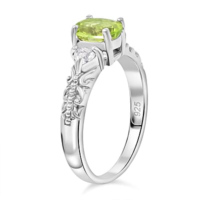 Hebei Peridot and White Topaz 16.50 ctw Bracelet (7.0-8.50In), Ring (Size 6.0), Stud Earrings and Pendant without Chain in Rhodium Over Sterling Silver