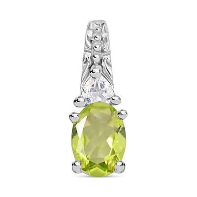 Hebei Peridot and White Topaz 16.50 ctw Bracelet (7.0-8.50In), Ring (Size 6.0), Stud Earrings and Pendant without Chain in Rhodium Over Sterling Silver