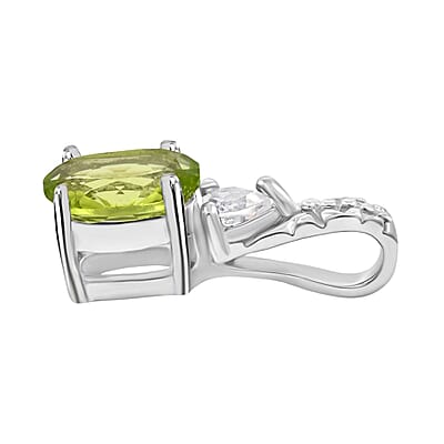 Hebei Peridot and White Topaz 16.50 ctw Bracelet (7.0-8.50In), Ring (Size 6.0), Stud Earrings and Pendant without Chain in Rhodium Over Sterling Silver