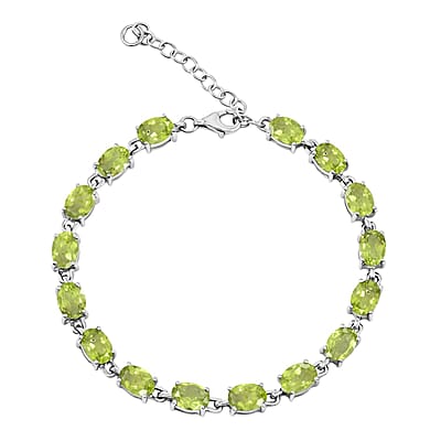 Hebei Peridot and White Topaz 16.50 ctw Bracelet (7.0-8.50In), Ring (Size 6.0), Stud Earrings and Pendant without Chain in Rhodium Over Sterling Silver
