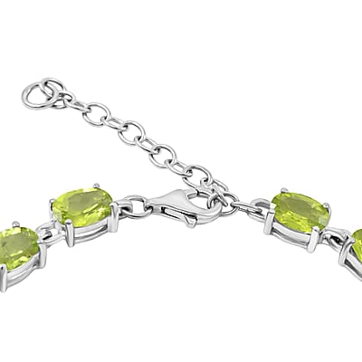 Hebei Peridot and White Topaz 16.50 ctw Bracelet (7.0-8.50In), Ring (Size 6.0), Stud Earrings and Pendant without Chain in Rhodium Over Sterling Silver