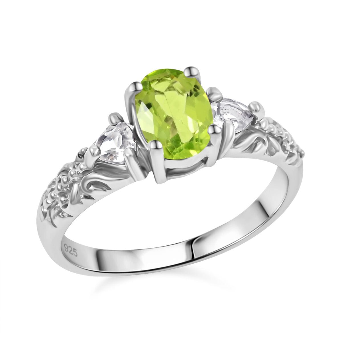 Peridot and White Topaz 16.50 ctw Bracelet (7.0-8.50In), Ring (Size 8.0), Stud Earrings and Pendant without Chain in Rhodium Over Sterling Silver image number 1