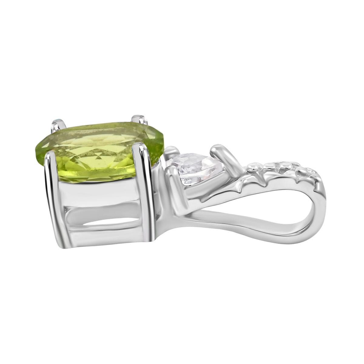 Peridot and White Topaz 16.50 ctw Bracelet (7.0-8.50In), Ring (Size 8.0), Stud Earrings and Pendant without Chain in Rhodium Over Sterling Silver image number 4