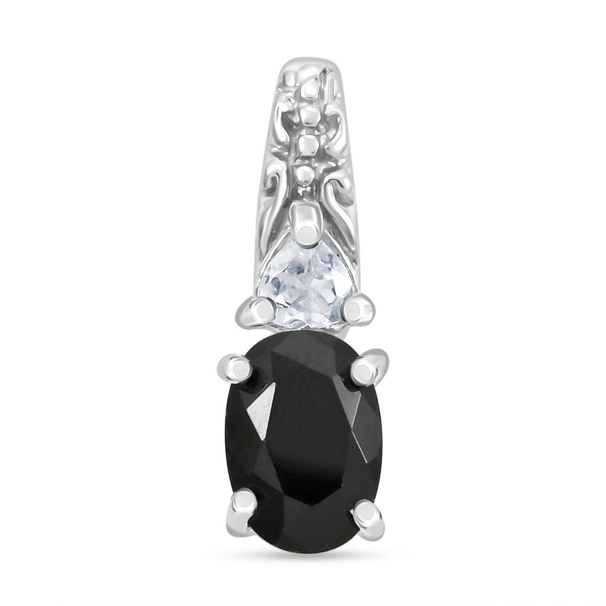 Thai Black Spinel and White Topaz 16.50 ctw Bracelet (7.0-8.50In), Ring (Size 8.0), Stud Earrings and Pendant without Chain in Rhodium Over Sterling Silver image number 3