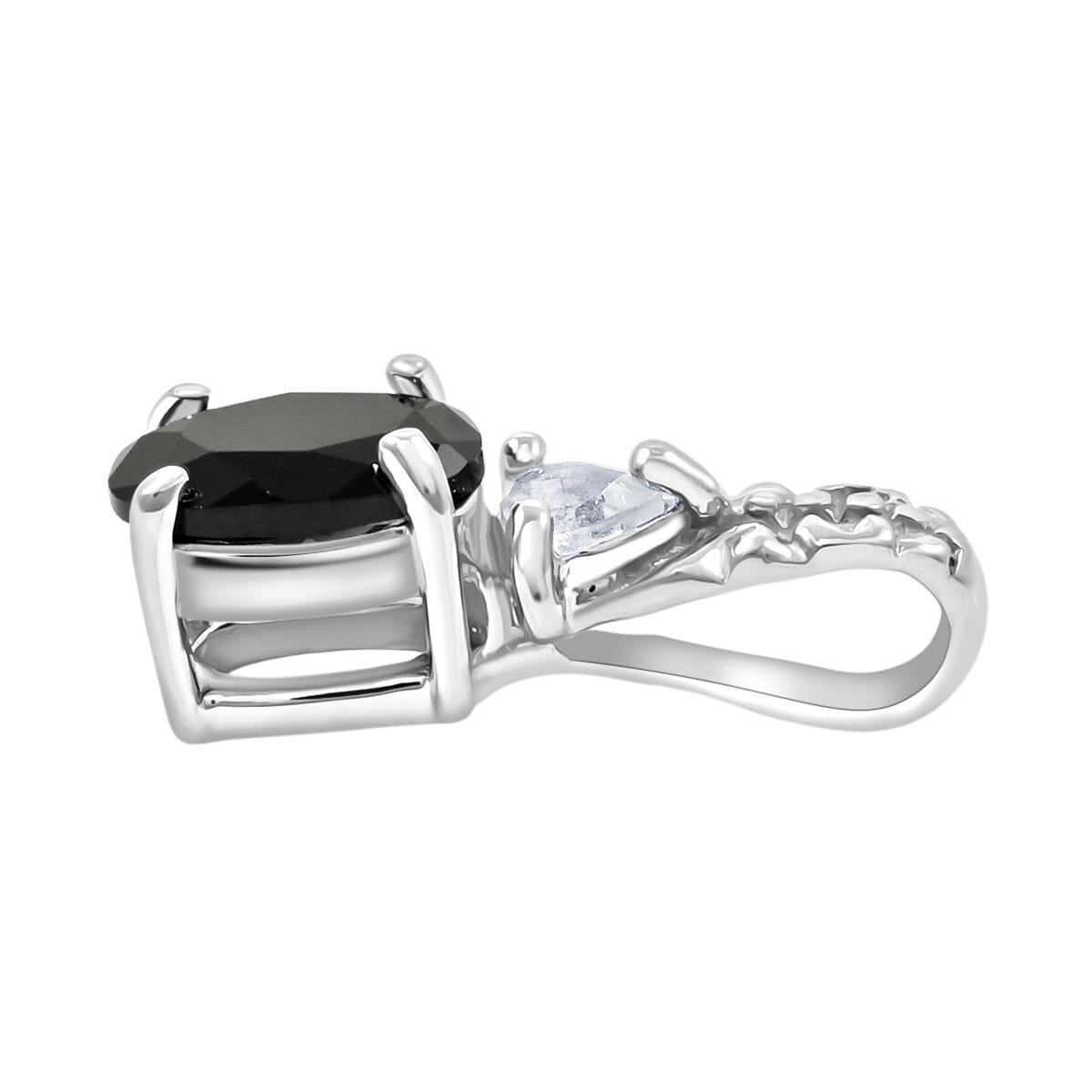 Thai Black Spinel and White Topaz 16.50 ctw Bracelet (7.0-8.50In), Ring (Size 8.0), Stud Earrings and Pendant without Chain in Rhodium Over Sterling Silver image number 4